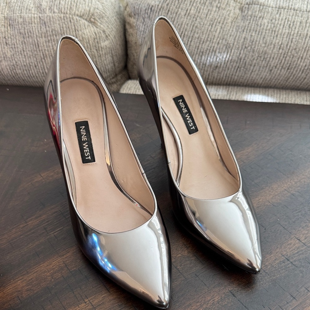 Nine West Metallic Silver Heels